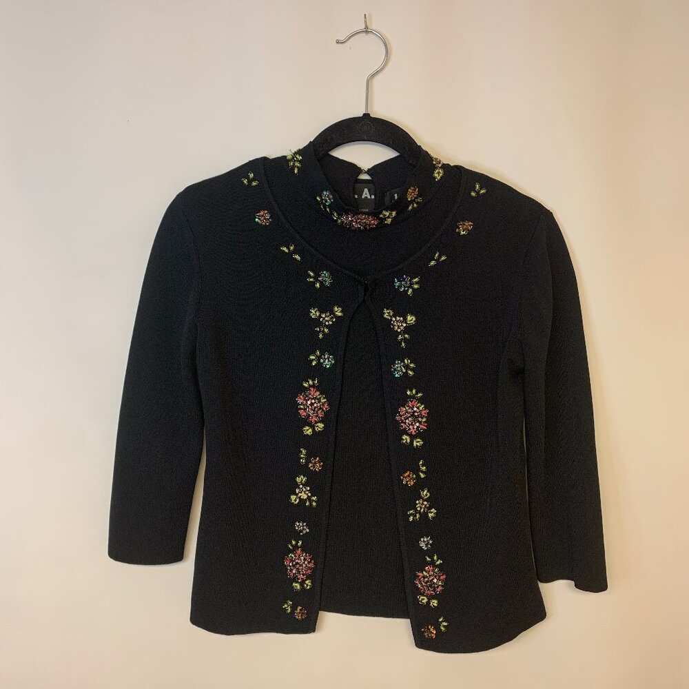 JAC Sweater Set Black Beaded Sequins Evening Wear Event Glam Bling Womens SZ S
